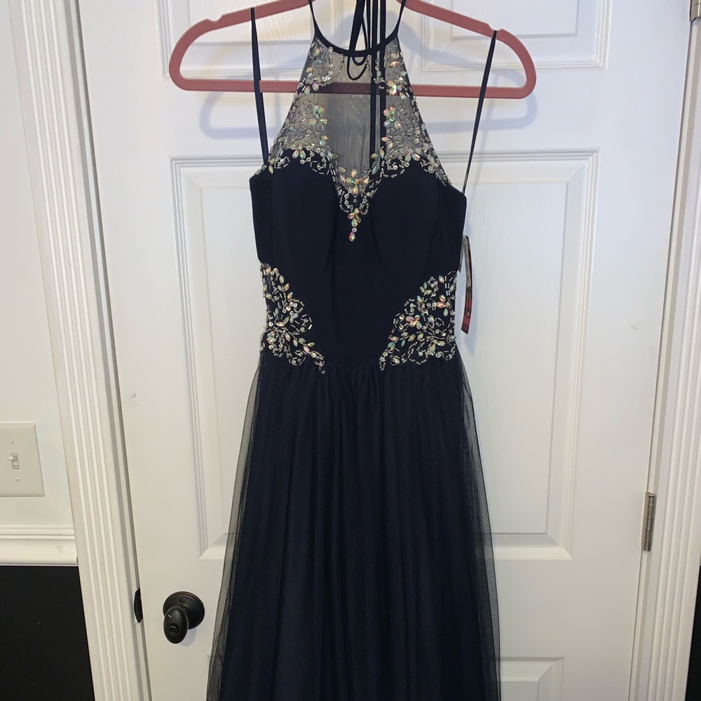 New with tags, size 3 long navy blue dress